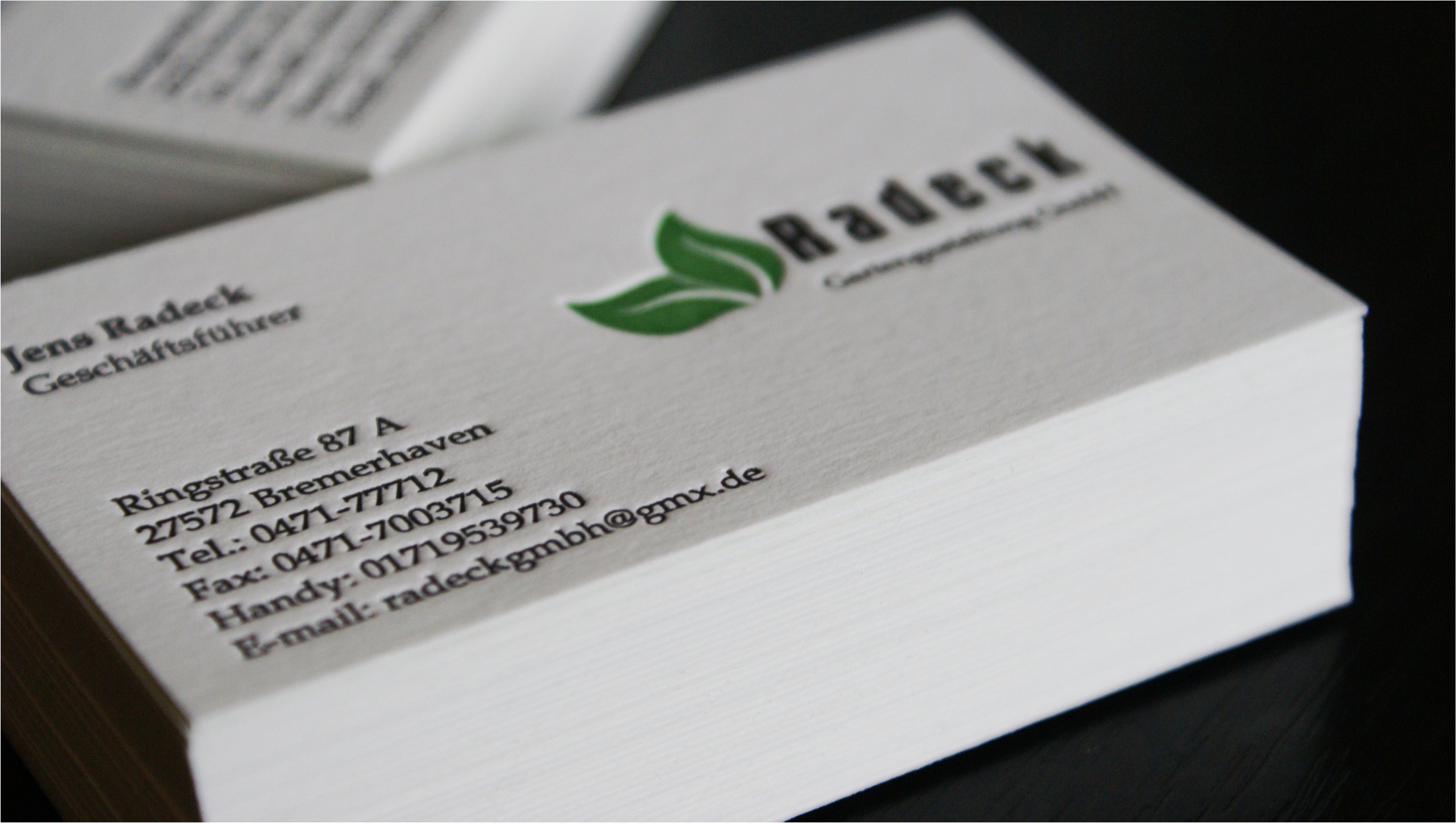 Premium business cards London - letterpress on textured white cardboard