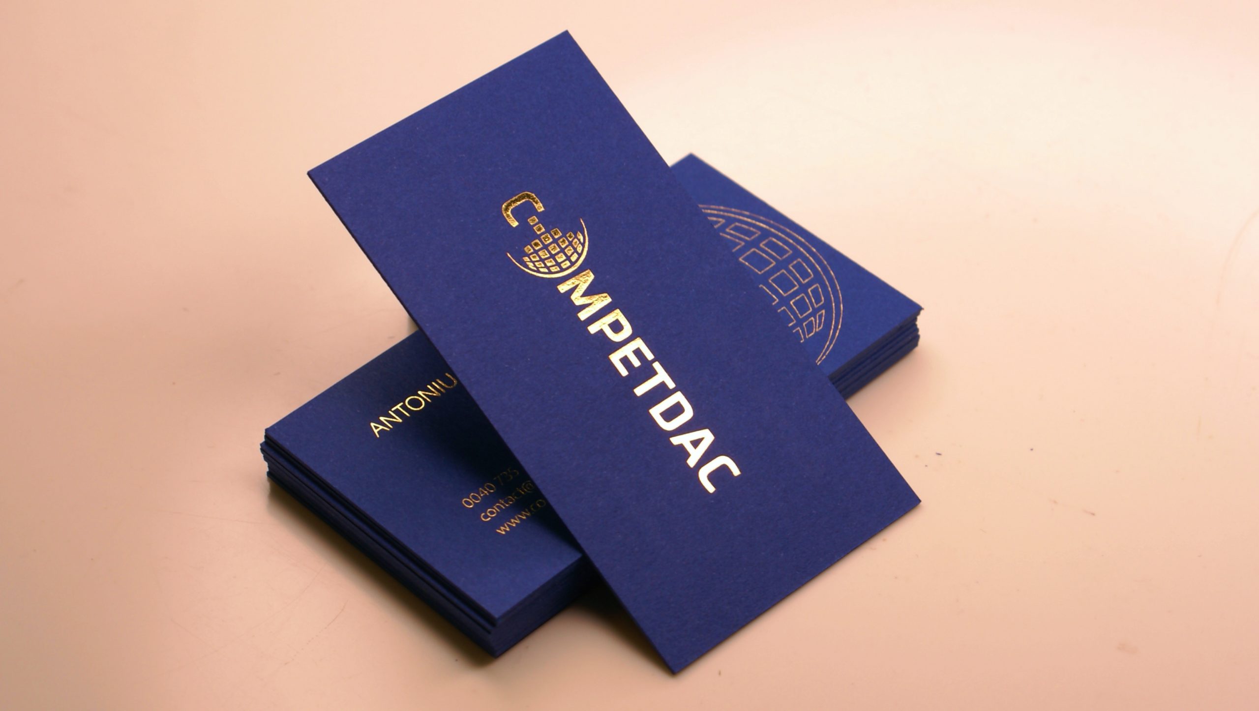 Luxury business cards - blue cardboard and gold foil stamp