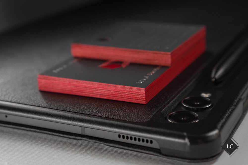 Premium business cards red painted edges