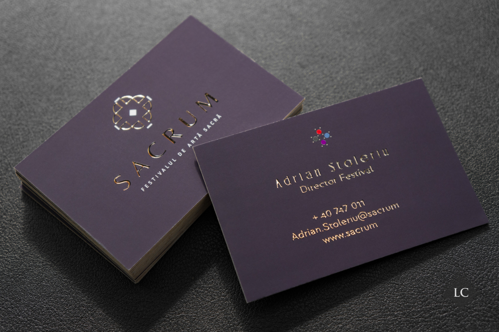 Purple triplex luxury business cards embossed foil