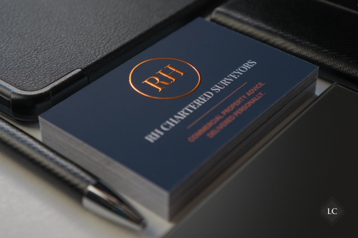 Soft touch premium business cards – embossed copper foil