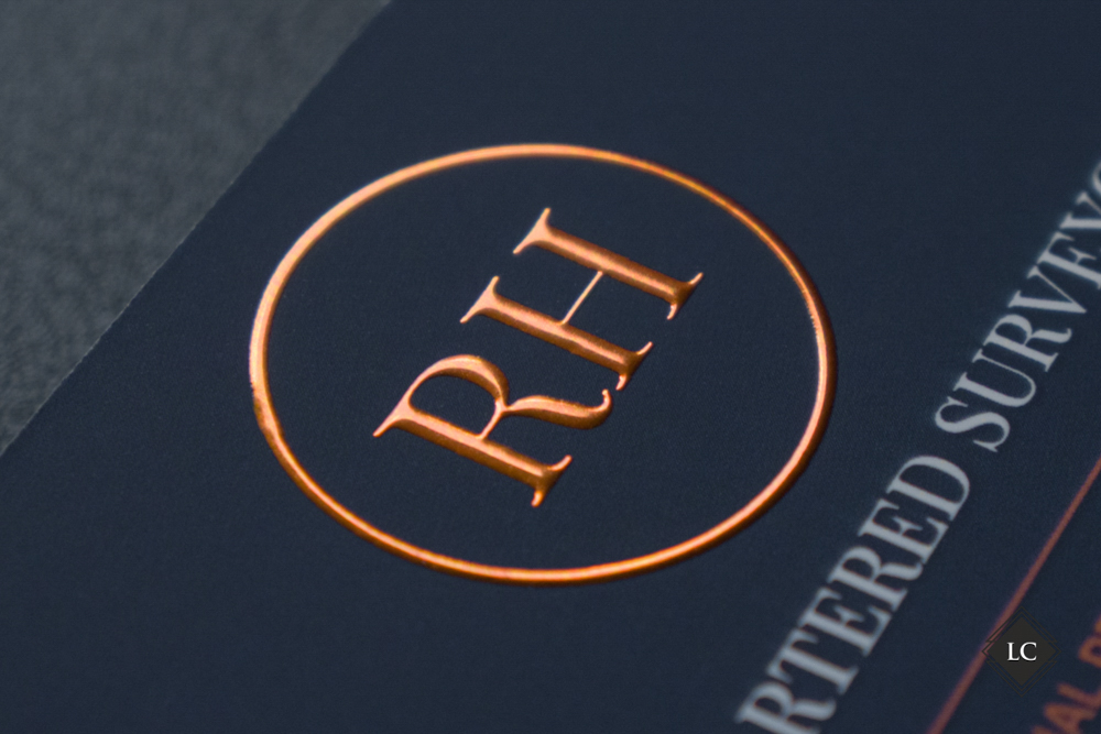 Premium business cards with embossed copper foil