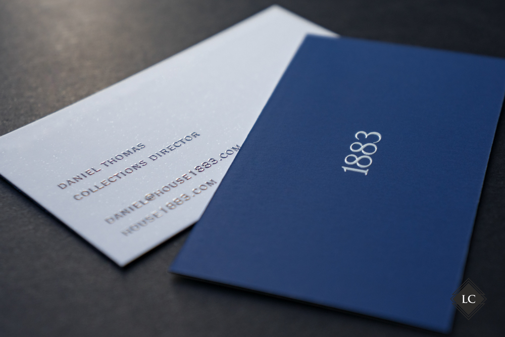 Luxury business cards London blue & white